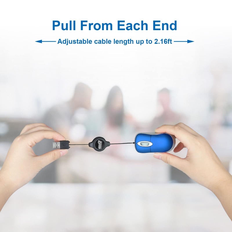 EEEKit 2 Pack Mini Retractable Cable USB Optical Mouse, Blue, Unisex - Image 3